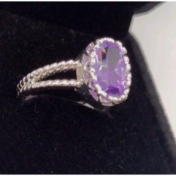Amethyst CZ February Birthstone Sterling Silver Overlay Ring Size 7 + Box Gift - Picture 3 of 5